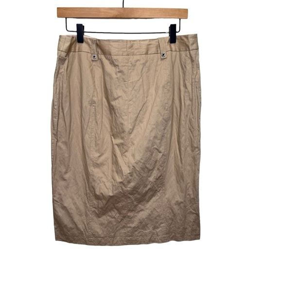 Adolfo Dominguez Tan Full Zip Pencil Skirt Size 10 100% Cotton Front Pockets - Picture 2 of 10